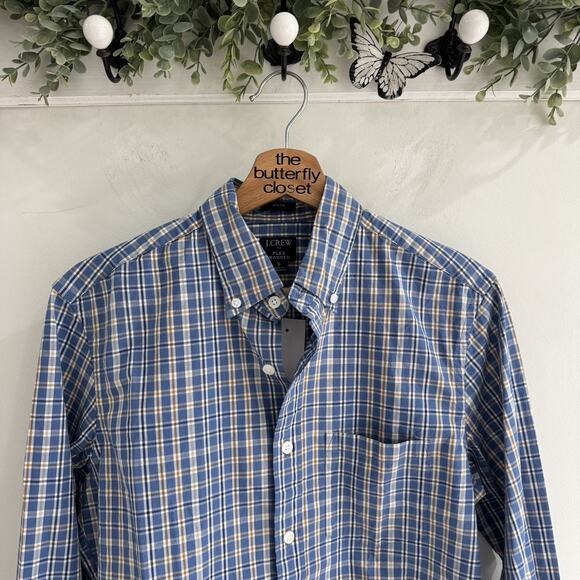 Men’s J. Crew Blue Plaid Flex Washed Slim Fit Button Down Shirt New Small CV - Picture 2 of 4